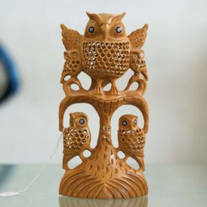 HastamAura Handcrafted Premium Wooden Owl Stand Decor Piece