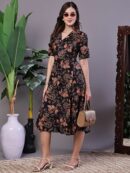 women black rust floral print button front midi dress stylish casual fashion hastamaura